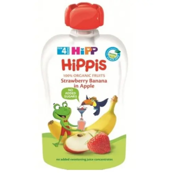Органічне фруктове пюре HiPP HiPPiS Pouch Яблуко-полуниця-банан, 100 г - Pampik - 2