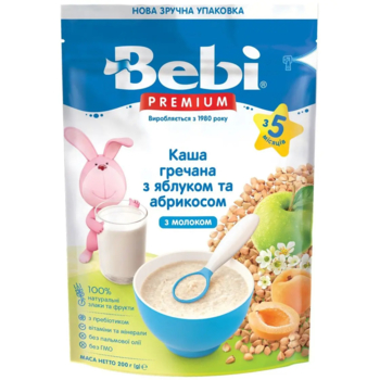 Молочна каша Bebi Premium Гречана з яблуком та абрикосом, 200 г - Pampik