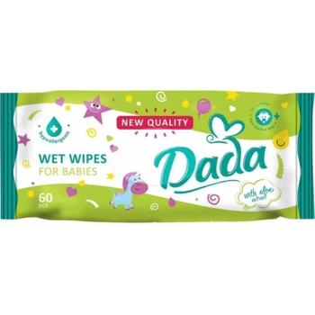 Дитячі вологі серветки Dada з алое, гіпоалергенні, 60 шт. - Pampik