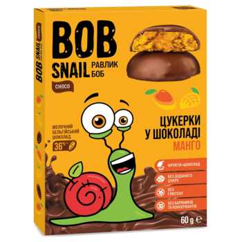 Натуральні цукерки Bob Snail Манго у молочному шоколаді, 60 г - Pampik