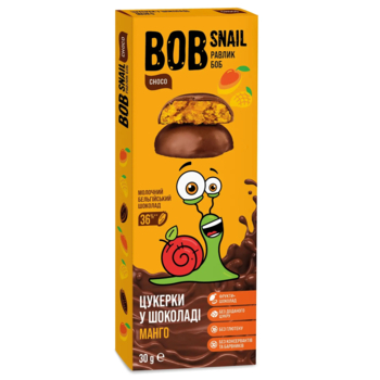 Натуральні цукерки Bob Snail Манго у молочному шоколаді, 30 г - Pampik