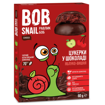 Натуральні цукерки Bob Snail Яблуко-Вишня у чорному шоколаді, 60 г - Pampik