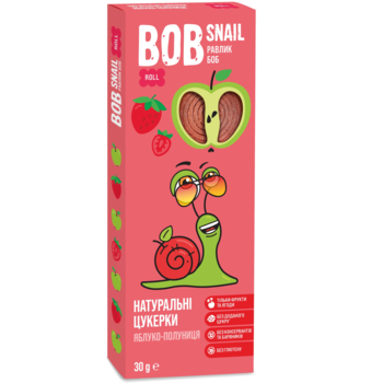 Фруктові яблучно-полуничні цукерки Bob Snail, 30 г - Pampik