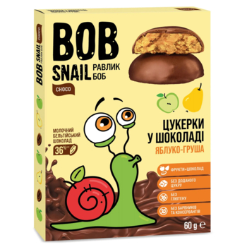 Натуральні цукерки Bob Snail Яблуко-груша у молочному шоколаді, 60 г - Pampik