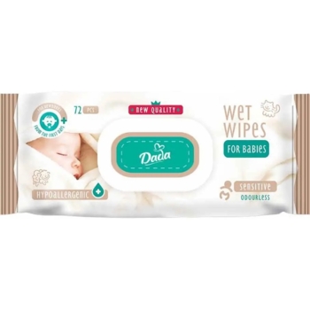 Дитячі вологі серветки Dada Sensetive, без запаху, з клапаном, 72 шт. - Pampik