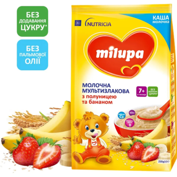 Каша молочна мультизлакова Milupa з полуницею та бананом для дітей від 7 місяців, 210 г - Pampik - 2