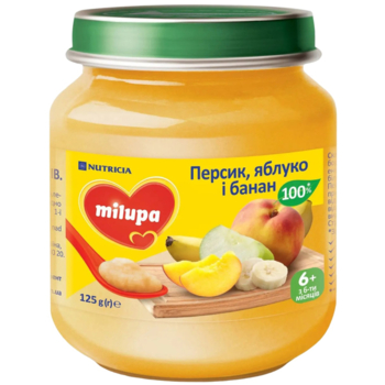 Фруктове пюре Milupa Персик, яблуко і банан, 125 г - Pampik