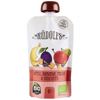 Пюре Rudolfs Pouch Смузи яблоко-банан-чернослив с печеньем, 110 г - Pampik