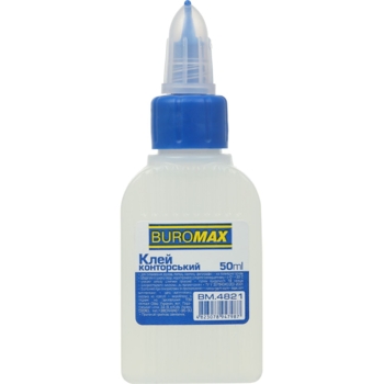 Клей канцелярський Buromax з ковпачком-дозатором, 50 мл (BM.4821) - Pampik
