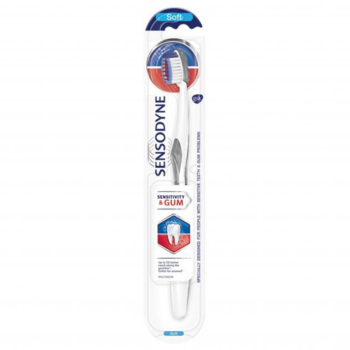 Зубна щітка Sensodyne Чутливість зубів та захист ясен, м'яка, білий з сірим - Pampik