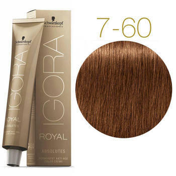 Перманентная краска для седых волос Schwarzkopf Igora Royal Absolutes, тон 7-60 (средне-русый шоколадный натуральный), 60 мл (2681910) - Pampik - 2