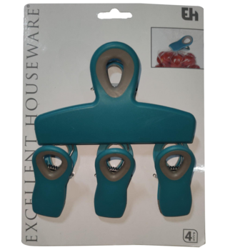 Набір кліпс для пакетів Excellent Houseware, синій, 4 шт. (850079) - Pampik