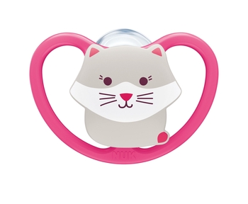 Пустышка силиконовая NUK Space Кот, ортодонтическая, 18+ мес, розовый (3952359) - Pampik