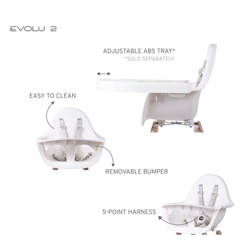 Стілець для годування Childhome Evolu 2 з бампером, білий (CHEVOCHNW) - Pampik - 11