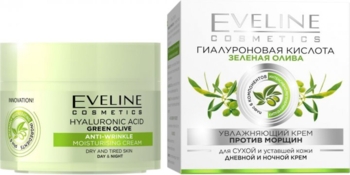 Зволожуючий крем проти зморшок Eveline Гіалуронова кислота + Зелена Олія 50 мл (5901761912289) - Pampik