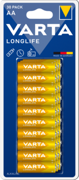Батарейка Varta Long Life AA Bli Alkaline, 1,5 V, 30 шт. (4106101630) - Pampik