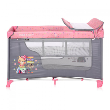 Манеж-ліжечко Lorelli Moonlight 2L Рink travelling, рожевий з сірим (23717) - Pampik