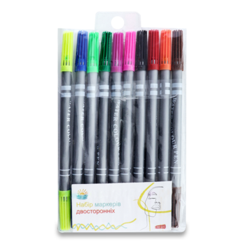Набор маркеров Offtop, двусторонние, 10 цветов, 10 шт. (848725) - Pampik