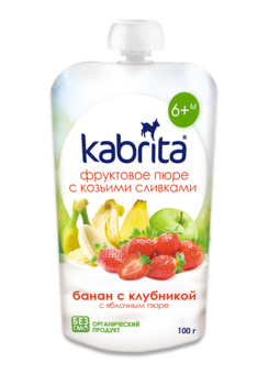 Пюре Kabrita Pouch Банан з полуницею, яблучним пюре та козячими вершками, 600 г (6 упаковок по 100 г) - Pampik - 2