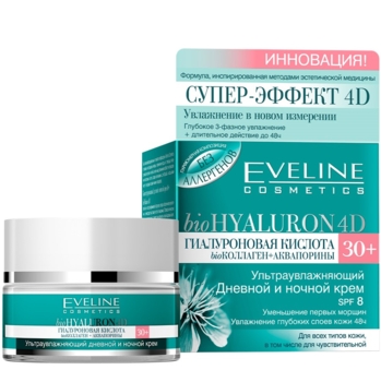 Зволожуючий крем-експерт проти перших зморшок Eveline 4D Bio Hyaluron SPF8, 30+, 50мл - Pampik