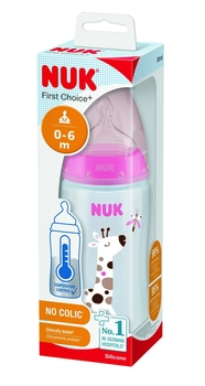 Бутылочка для кормления NUK First Choice Plus Жираф, c силиконовой соской, 300 мл, розовый (3952395) - Pampik - 2