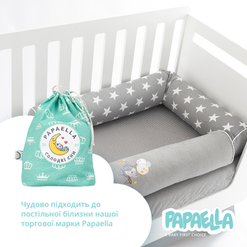 Защитный бортик-валик в кроватку Papaella Горошек, серый (8-34533 горошок сірий) - Pampik - 7