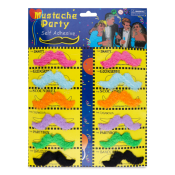 Набор карнавальные накладные усы Offtop, 12 шт, разноцвет (870178) - Pampik