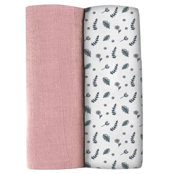 Багаторазова пелюшка Beaba Квіти, муслін, 120х120 см, білий з рожевим, 2 шт. (920388) - Pampik