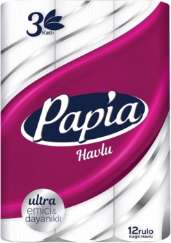 Рушники кухонні Papia, тришарові, 12 рулонів (70884) - Pampik