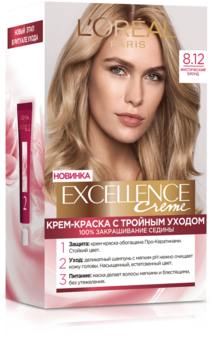 Фарба для волосся L’Oréal Paris Excellence Creme, відтінок 8.12 (містичний блонд), 176 мл - Pampik