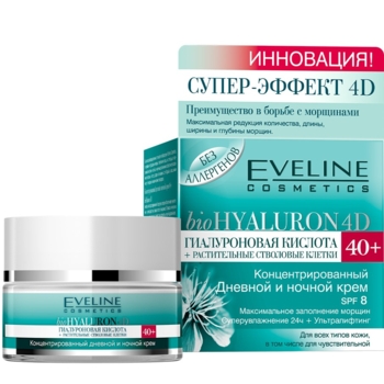 Укрепляющий крем-филлер против морщин Eveline 4D Bio Hyaluron SPF8, 40+, 50мл - Pampik