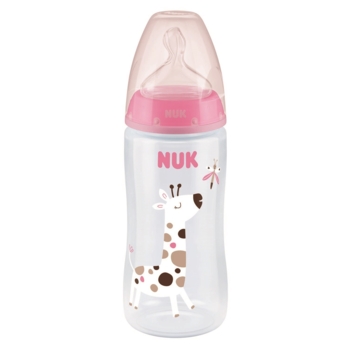 Бутылочка для кормления NUK First Choice Plus Жираф, c силиконовой соской, 300 мл, розовый (3952395) - Pampik