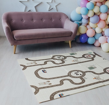 Дитячий двосторонній складаний килимок Poppet Прогулянка та Дорожні подорожі, 200x180 см (PP006-200) - Pampik - 4