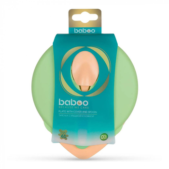 Тарілочка глибока з кришкою та ложечкою Baboo, зелений (90423) - Pampik - 3