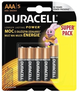 Лужні батарейки мізинчикові Duracell 1,5 V ААA LR03/MN2400, 5 шт. (5004421) - Pampik