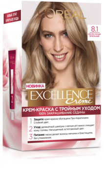 Фарба для волосся L’Oréal Paris Excellence Creme, відтінок 8.1 (світло-русявий попелястий), 176 мл - Pampik