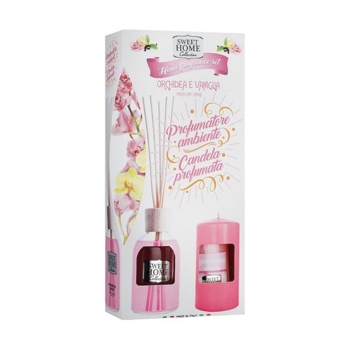 Подарочный набор Sweet Home: Аромадиффузор Орхидея и ваниль, 100 мл + свеча, 135 г - Pampik