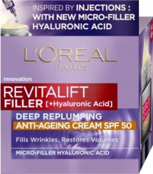 Дневной антивозрастной крем-уход L'Oreal Paris Revitalift Filler, для восстановления утраченного объема кожи лица, SPF 50, 50 мл (AA302800) - Pampik - 2