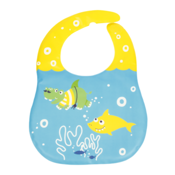 Слюнявчик-нагрудник Lindo Бегемот з акулофою, з прозорою кишенею на липучці, блакитний (Ф 930 акула) - Pampik