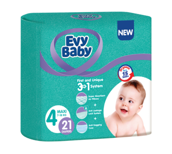 Підгузки дитячі Evy Baby 4 (7-18 кг), 21 шт. - Pampik
