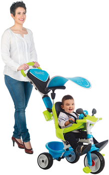 Триколісний велосипед Smoby Toys Бебі Драйвер з козирком і багажником, блакитно-зелений (741200) - Pampik - 11
