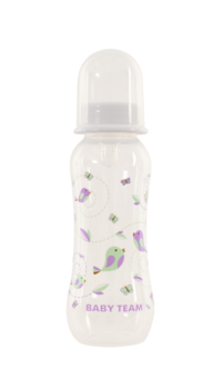 Пляшечка для годування Baby Team, з талією та силіконовою соскою, 250 мл, білий (1121_білий) - Pampik