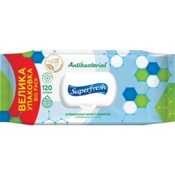 Вологі серветки універсальні Superfresh Antibacterial, 120 шт. - Pampik