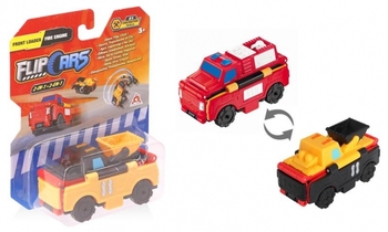Машинка-трансформер Flip Cars Фронтальний навантажувач і Пожежний автомобіль, 2 в 1, 8 см (EU463875-14) - Pampik - 2