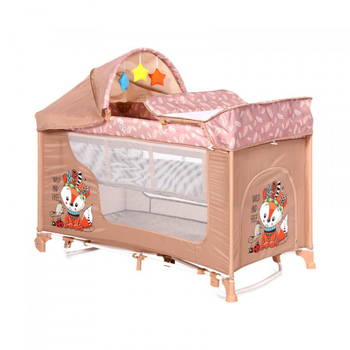Манеж-кроватка Lorelli Moonlight 2 Layers Rocker Beige Foxy, бежевый (23718) - Pampik - 4