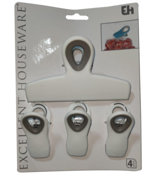Набор клипс для пакетов Excellent Houseware, белый, 4 шт. (850079) - Pampik