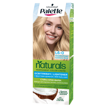 Стійка крем-фарба для волосся Palette Naturals L6-0 скандинавський блондин, освітлювач, без аміаку, 110 мл - Pampik