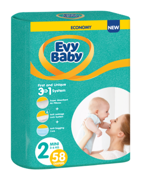 Підгузки Evy Baby 2 (3-6 кг), 58 шт. - Pampik