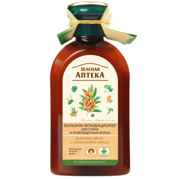 Бальзам-кондиціонер проти лупи Зелена Аптека для сухого та пошкодженого волосся Липовий колір та масло обліпихи, 300 мл - Pampik