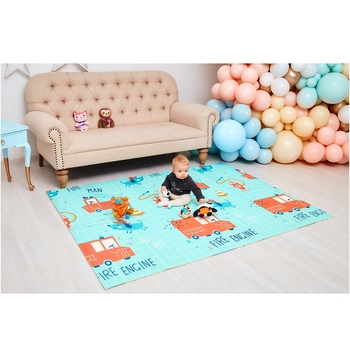 Дитячий двосторонній складний килимок Poppet Дорога додому та Пожежна команда, 150х200х0,8 см (PP019-150H) - Pampik - 5